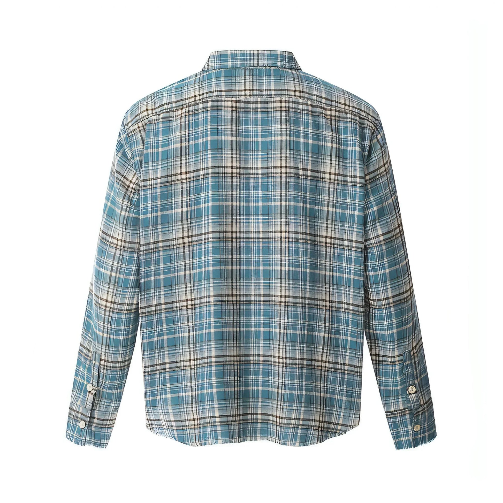 Plaid Long Sleeve DressShirt Casual Polo Collar Raw Edge Men - Which Mark