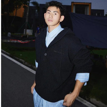 American Simple Embroidery Knitting Hooded Sweater Men - Which Mark