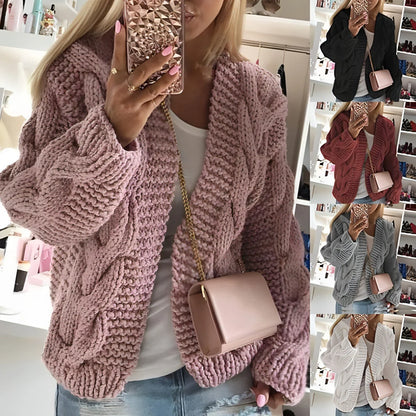 Sweater Women's Thick Thread Twist Knitted Cardigan Sweater - Which Mark