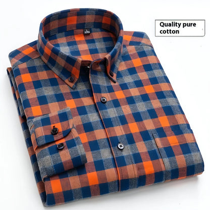Cotton Brushed Plaid Long-sleeved DressShirt Business Casual Cotton - Which Mark