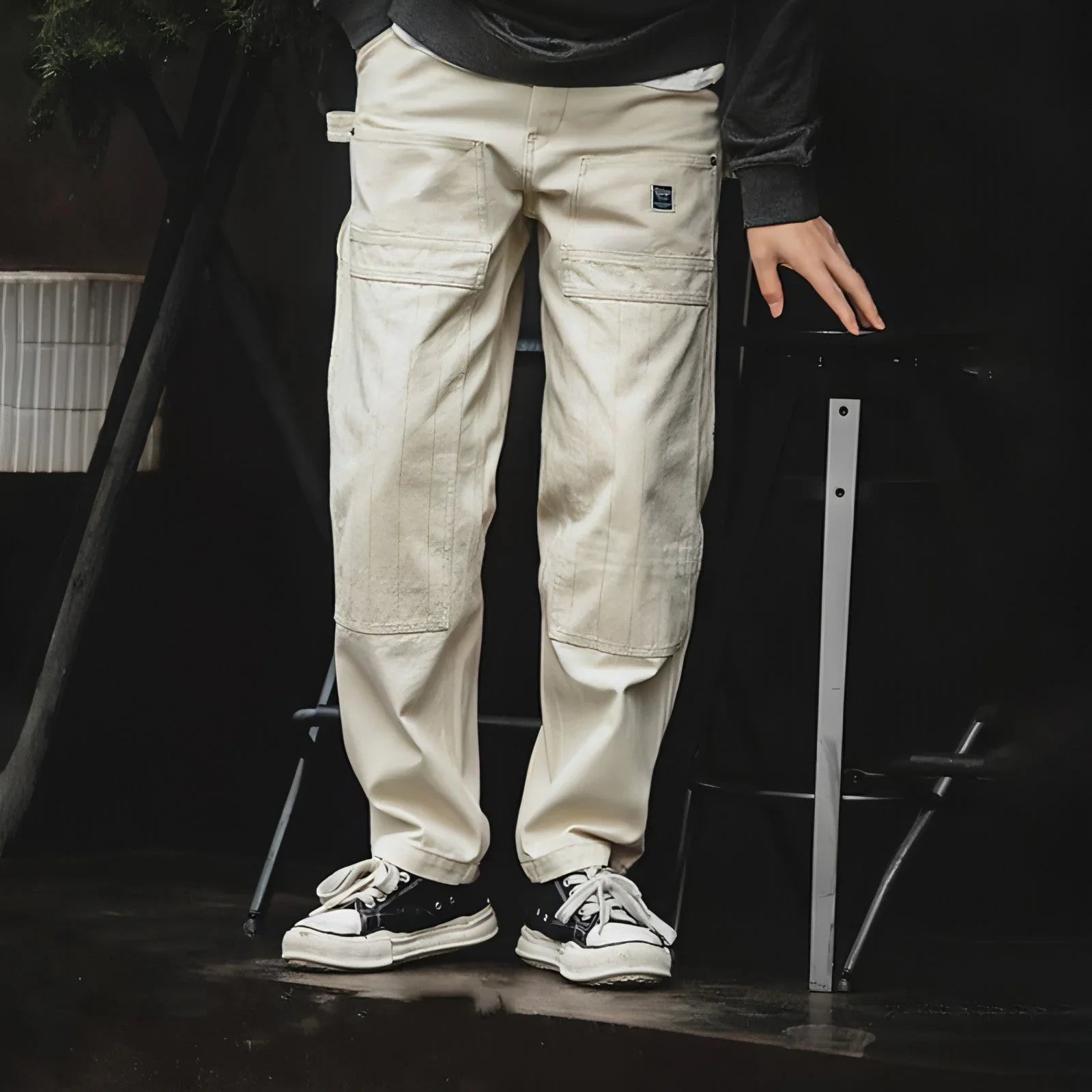 Retro Distressed Loose Creamy-white Jeans For Men - Which Mark