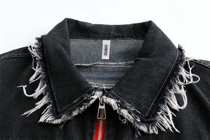 A1. Color Matching Cat Raw-cut Edges Washed And Worn Loose Lapels Coat - Which Mark