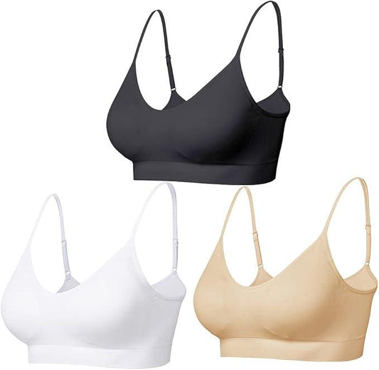 Comfyin Padded Bralette for Women Straps Sleep Bras Seamless Yoga Sport Bras 3 Pack - Which Mark