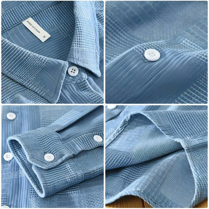 Jacquard Color Matching Casual Denim Long-sleeved DressShirt Men's - Which Mark