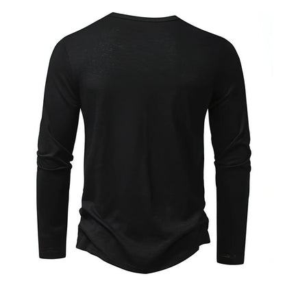 Mens Clothing Long Sleeve T-shirt Fashion Button Henry Collar Tops - Which Mark