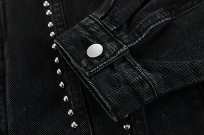 Heavy Beaded Black Denim Jacket For Men And Women - Which Mark