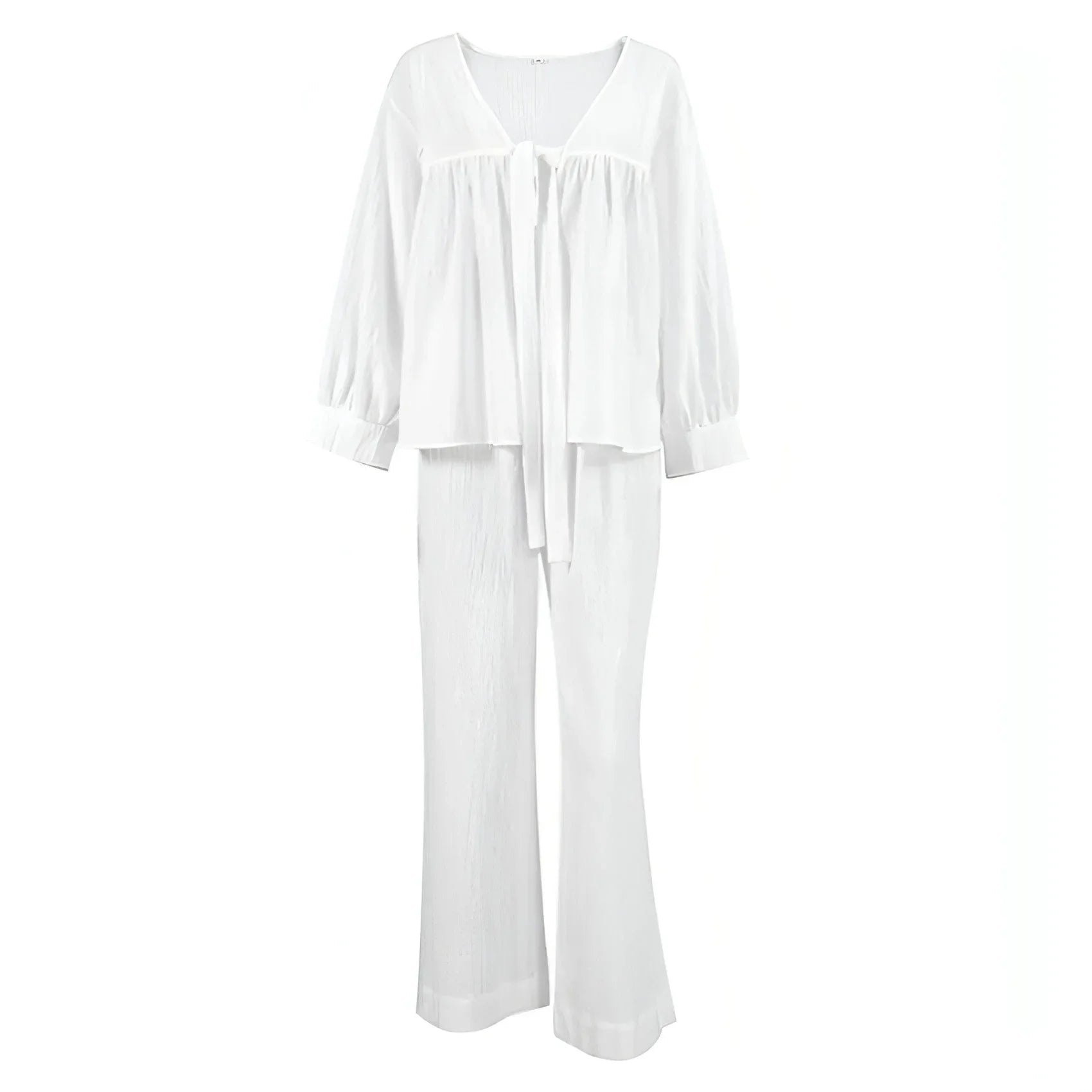 Women's Fashion Long Sleeve Double-layer Crepe Pajamas Trousers Loose - Which Mark