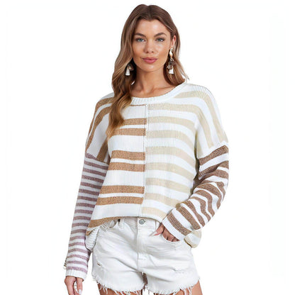 Simple Versatile Striped Printed Sweater For Women - Which Mark