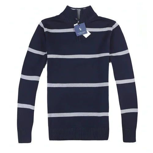 Slim Long-sleeved Casual Knit Sweater Men With Striped Wool - Which Mark