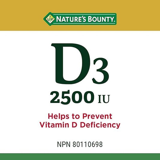 NATURE'S BOUNTY Vitamin D3, 2500 IU, Helps To Prevent Vitamin D Deficiency, Gluten-free, Dairy-free, Adults 18 And Older, 300 Softgels, 68.1 g - Which Mark