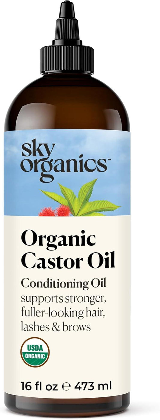 Sky Organics Organic Castor Oil for Hair, Lashes & Brows 100% Pure & Cold-Pressed USDA Certified Organic to Strengthen, Moisturize & Condition, 16 fl. Oz - Which Mark