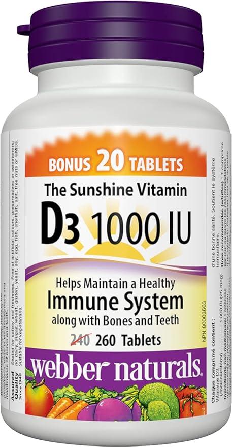 Webber Naturals Vitamin D3 1000 IU, 260 Tablets, For Healthy Bones, Teeth, and the Maintenance of Good Health - Which Mark
