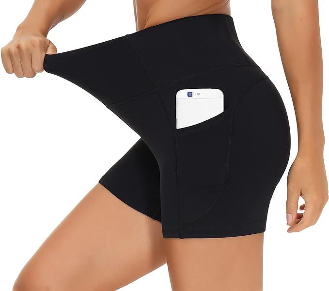 THE GYM PEOPLE High Waist Women’s Running Shorts with Side Pockets Tummy Control Workout Athletic Yoga Shorts - Which Mark