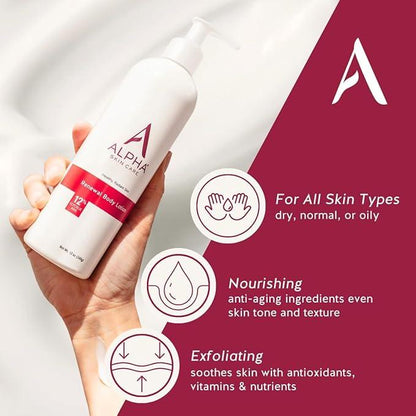 Alpha Skin Care Revitalizing Body Lotion, 12% Glycolic AHA, Daily Moisturizer, Hydrates & Exfoliates, Anti-Aging, 12 Oz - Which Mark