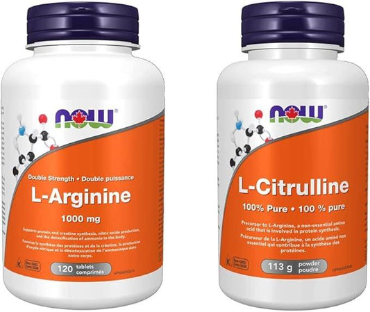 NOW Supplements L-Arginine 1000mg Tablets (120 Count) + L-Citrulline Pure Powder (113g) - Which Mark