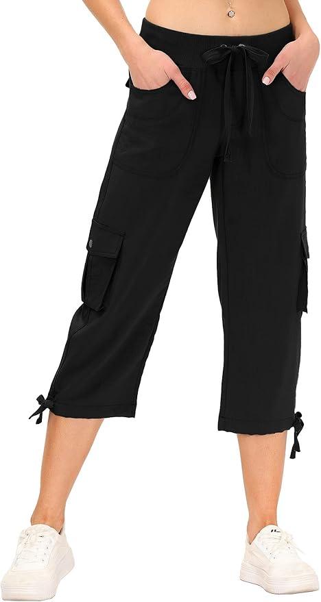 MoFiz Women's Cargo Hiking Capri Pants Lightweight Quick Dry Running Athletic Casual Outdoor Button Pockets - Which Mark