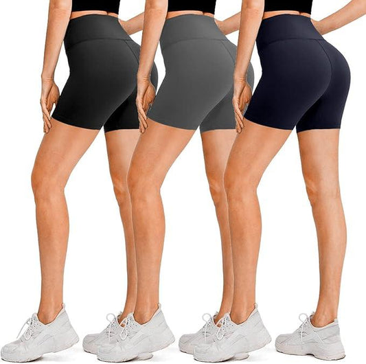 DHSO 3 Pack Biker Shorts for Women-5" High Waist Soft Summer Womens Shorts Spandex Workout Shorts for Running Athletics - Which Mark