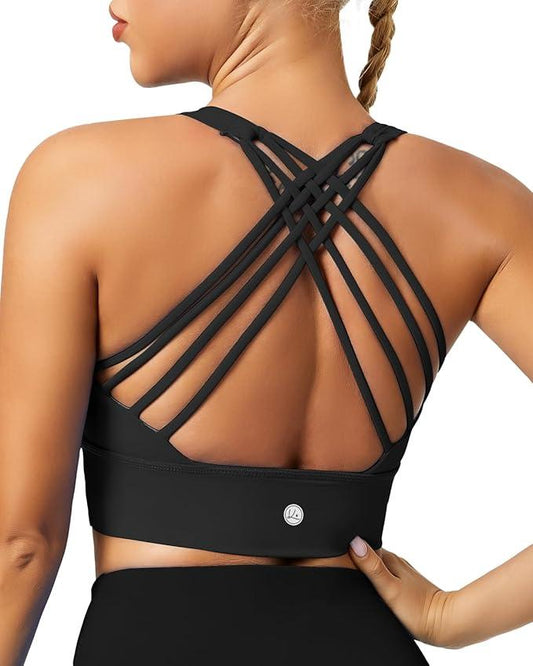 QUEENIEKE Sports Bras for Women Padded Medium Support for Yoga Cross Back Strappy Free to Be Bra - Which Mark