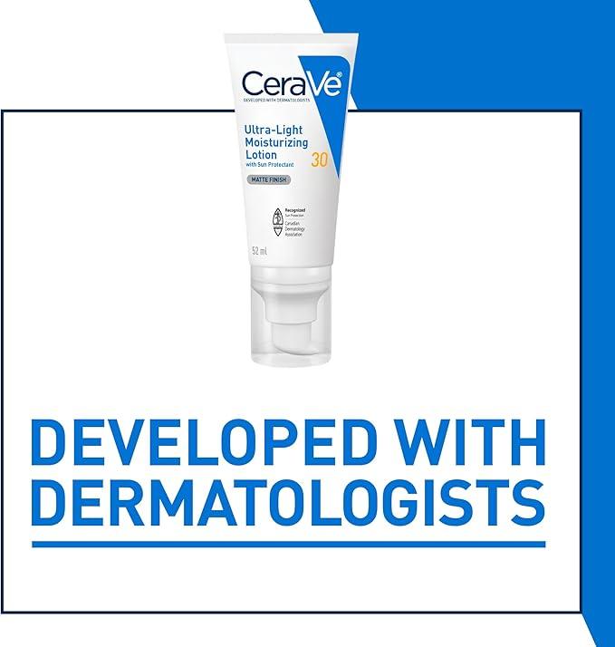 CeraVe Ultra-light Face Moisturizer with SPF 30. Hyaluronic Acid face sunscreen lotion for Men & Women, Normal to Oily & sensitive skin. Fragrance-Free, Oil-Free, Non-Comedogenic, Travel Size 52 ML - Which Mark