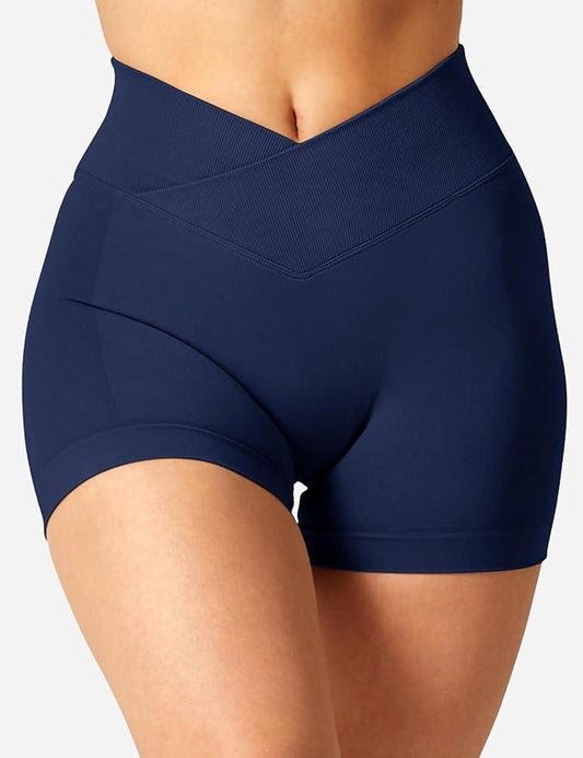 YEOREO Scrunch Butt Workout Shorts Women 3.5" Seamless V Cross Waist Sport Gym Amplify Impact Shorts - Which Mark