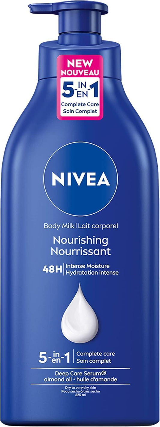 NIVEA Nourishing Body Milk | 48H Moisture |Daily Moisturizer| Non-greasy, Intense Moisture| with Almond Oil | For Dry Skin to very dry skin | 625ml Pump Bottle - Which Mark