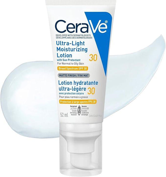 CeraVe Ultra-light Face Moisturizer with SPF 30. Hyaluronic Acid face sunscreen lotion for Men & Women, Normal to Oily & sensitive skin. Fragrance-Free, Oil-Free, Non-Comedogenic, Travel Size 52 ML - Which Mark