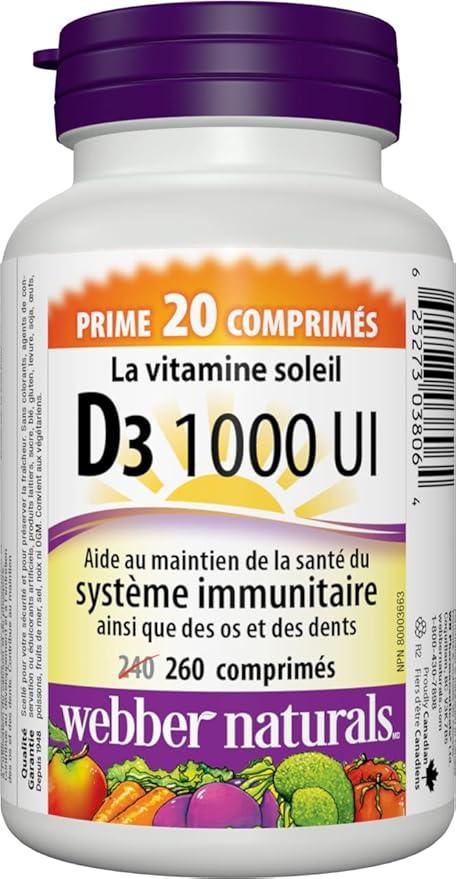 Webber Naturals Vitamin D3 1000 IU, 260 Tablets, For Healthy Bones, Teeth, and the Maintenance of Good Health - Which Mark