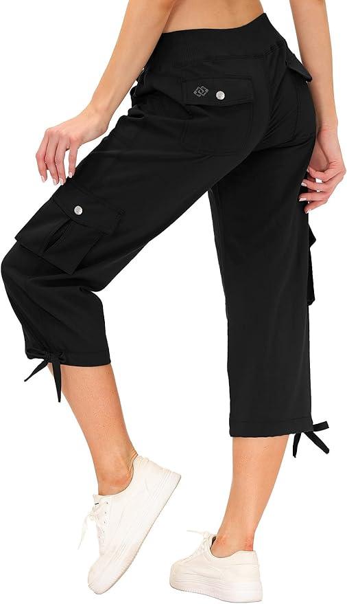 MoFiz Women's Cargo Hiking Capri Pants Lightweight Quick Dry Running Athletic Casual Outdoor Button Pockets - Which Mark
