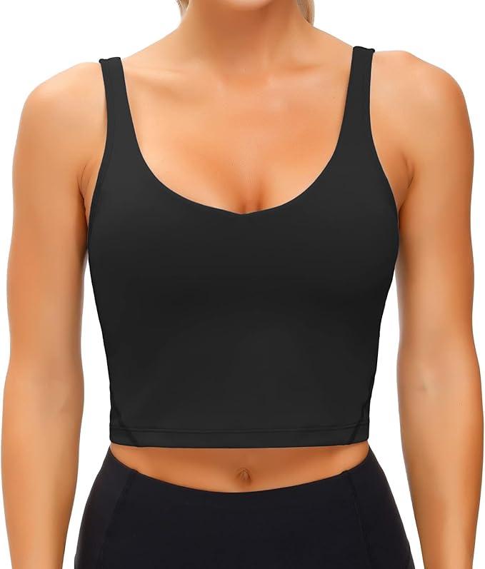Wjustforu Women Sports Bra Yoga Tank Longline Padded Workout Crop Tank Top Fitness Workout Running Top - Which Mark