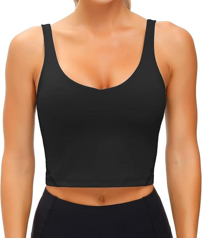Wjustforu Women Sports Bra Yoga Tank Longline Padded Workout Crop Tank Top Fitness Workout Running Top - Which Mark