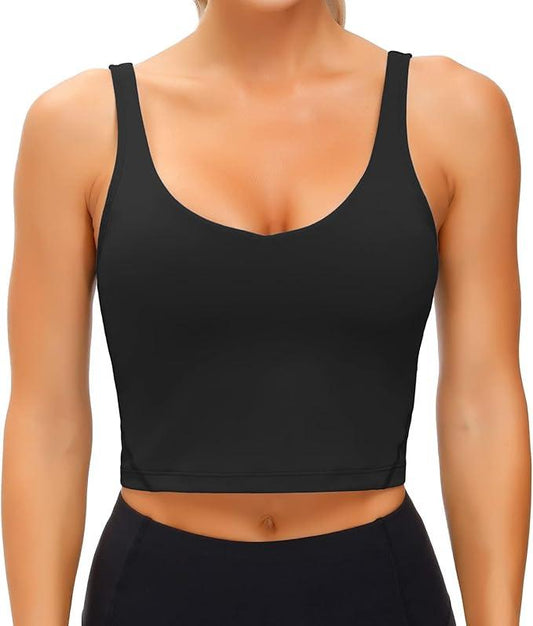 Wjustforu Women Sports Bra Yoga Tank Longline Padded Workout Crop Tank Top Fitness Workout Running Top - Which Mark