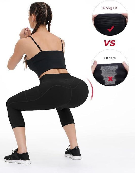 ALONG FIT Non-See-Through Capri Leggings for Women with Phone Pockets, High Waisted Buttery Soft Yoga Pants - Which Mark