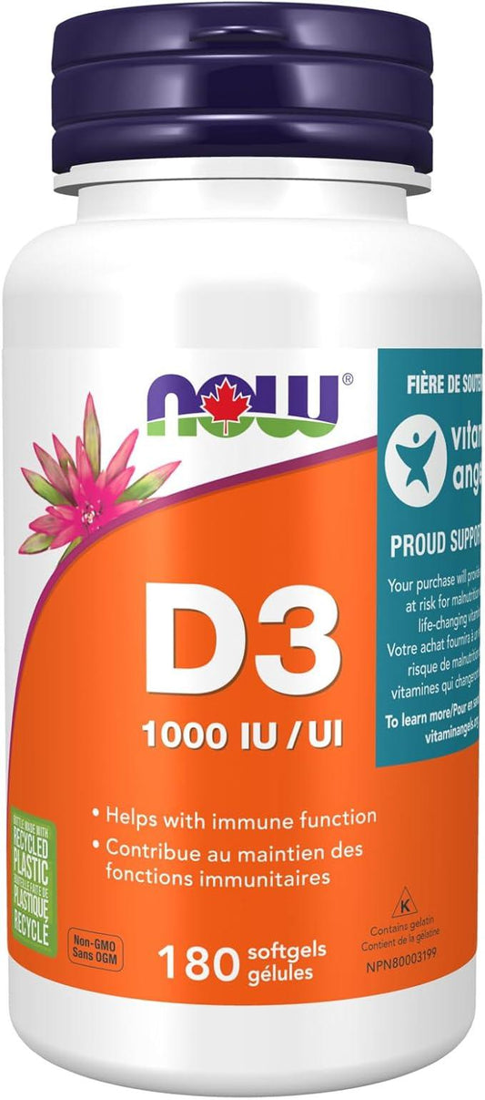 NOW Supplements, Vitamin D-3 1,000 IU, High Potency, Structural Support, 180 Softgels - Which Mark