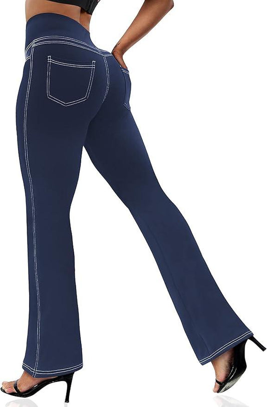VOOVEEYA Casual Bootcut Yoga Dress Pants for Women 4 Pockets-Flare Leggings High Waist Tummy Control Bootleg Work Pants - Which Mark