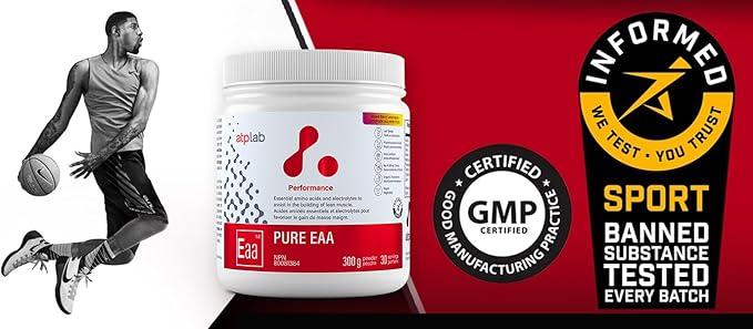 ATP LAB Pure EAA Powder, 300g - Berry Lemonade Flavor - Complete Blend of 11 EAAs & Electrolytes - L-Lysine, L-Methionine, Tryptophan - Essential Amino Acids for Workout Support & Refreshing Hydration - Which Mark