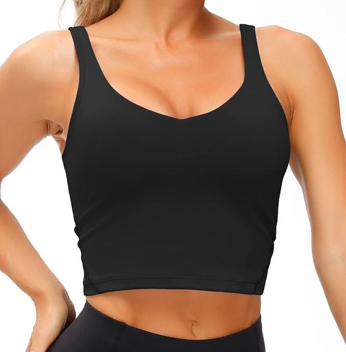 Wjustforu Women Sports Bra Yoga Tank Longline Padded Workout Crop Tank Top Fitness Workout Running Top - Which Mark