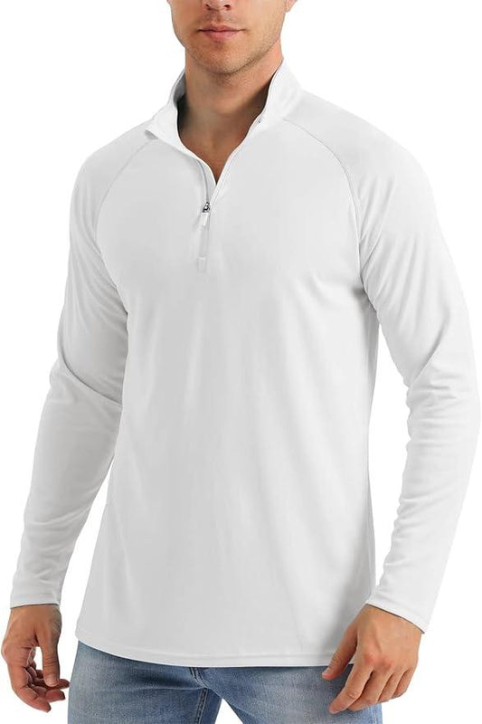 MAGCOMSEN Men's Long Sleeve Sun Shirts UPF 50+ Tees 1/4 Zip Up Fishing Running Rash Guard T-Shirts Outdoor Shirt - Which Mark