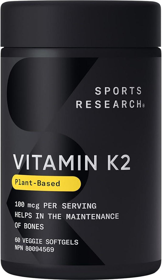 Sports Research Vitamin K2 as MK7 with Coconut MCT Oil | Non-GMO Verified, Vegan Certified (60 Veggie-Softgels) - Which Mark