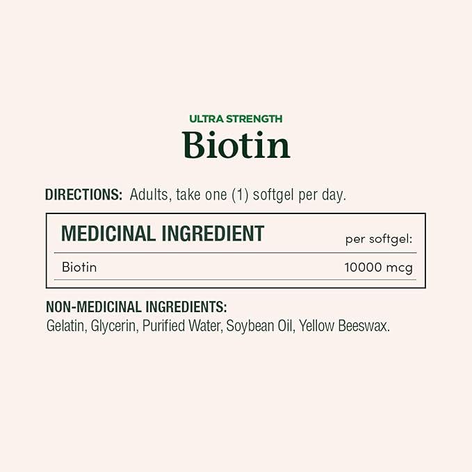 NATURE'S BOUNTY Biotin, Ultra Strength, 10,000 mcg, Promotes Hair Growth, Thicker Healthier Nails, Stronger Thicker Hair & Healthier Skin, Helps Metabolize Nutrients, Softgels, 55.4 g - Which Mark