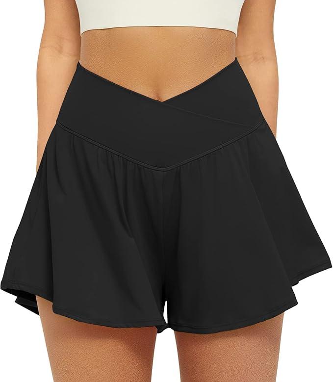 FireSwan Crossover Athletic Shorts for Women 2 in 1 Flowy Running Shorts with Pockets Spandex Butterfly Workout Tennis Skorts - Which Mark
