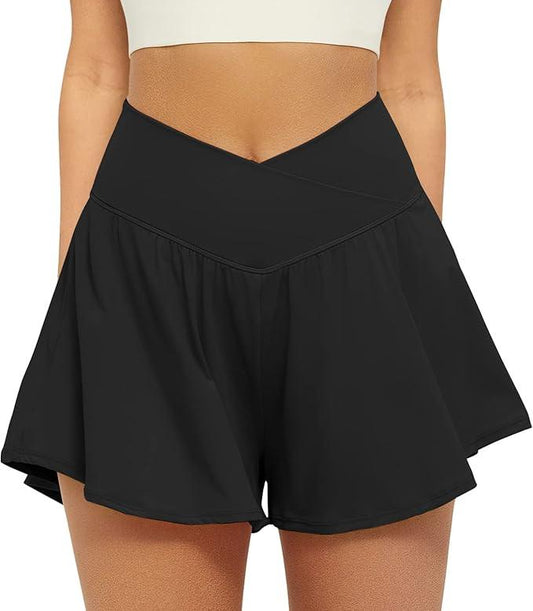 FireSwan Crossover Athletic Shorts for Women 2 in 1 Flowy Running Shorts with Pockets Spandex Butterfly Workout Tennis Skorts - Which Mark