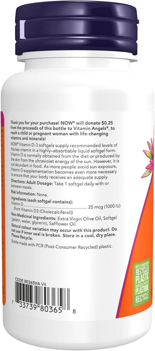 NOW Supplements, Vitamin D-3 1,000 IU, High Potency, Structural Support, 180 Softgels - Which Mark