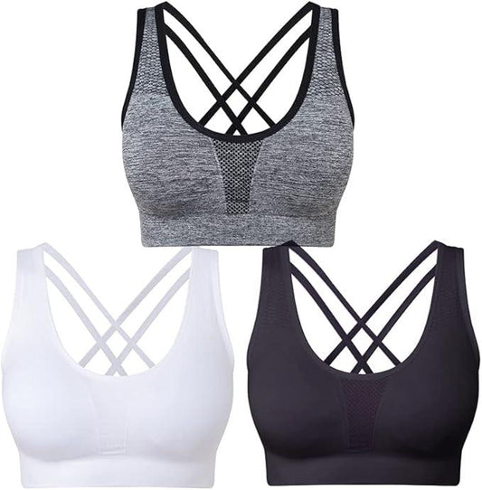 SEGRILA Sports Bras for Women 3 Pack Crisscross Back Yoga Bras Medium Support Workout Bras with Removable Pads - Which Mark