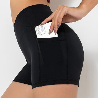 Darkterror Workout Shorts Women Spandex High Crossover Waist Gym Athletic Yoga Running with Pockets - Which Mark