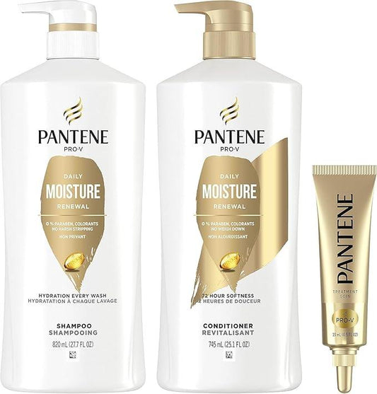 Pantene Shampoo 820 mL, Conditioner 745 mL and Hair Treatment Set 15 mL, Daily Moisture Renewal For Dry Hair, Safe For Color-Treated Hair, 1.58 L Total - Which Mark