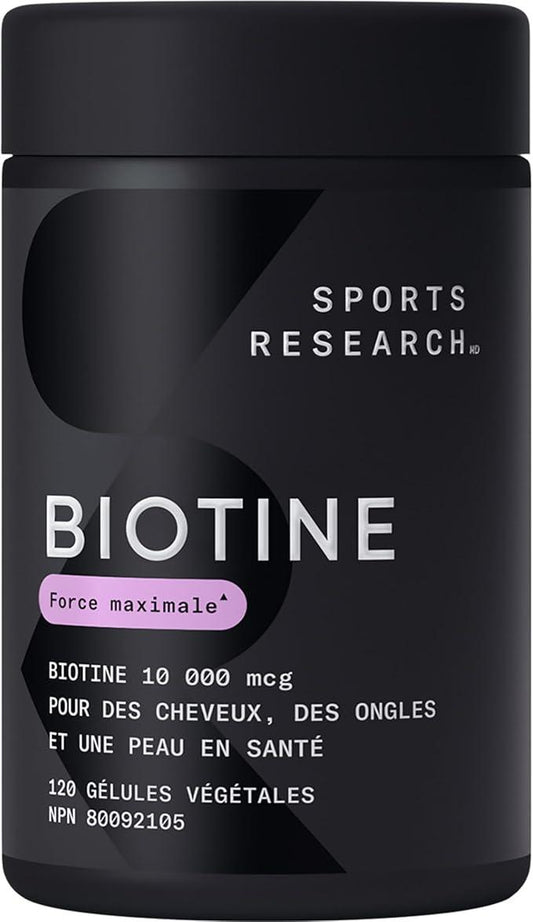 Sports Research® Max Strength Vegan Biotin 10,000mcg with Organic Coconut Oil - Helps to Maintain Healthy Hair, Nails and Skin - Great for Women & Men - 120 Veggie Softgels - Which Mark