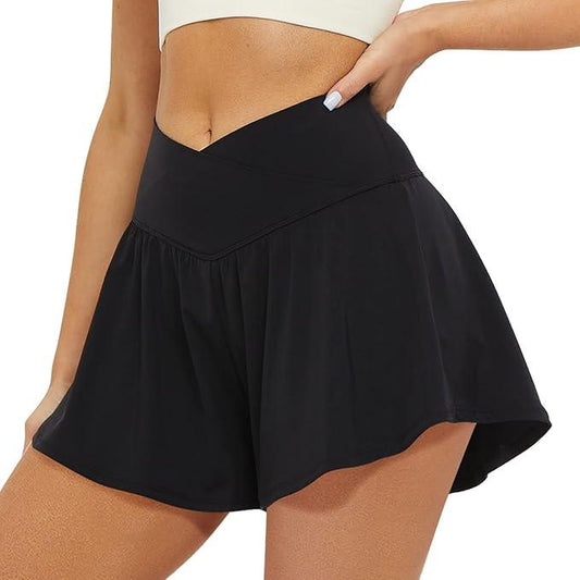 FireSwan Crossover Athletic Shorts for Women 2 in 1 Flowy Running Shorts with Pockets Spandex Butterfly Workout Tennis Skorts - Which Mark