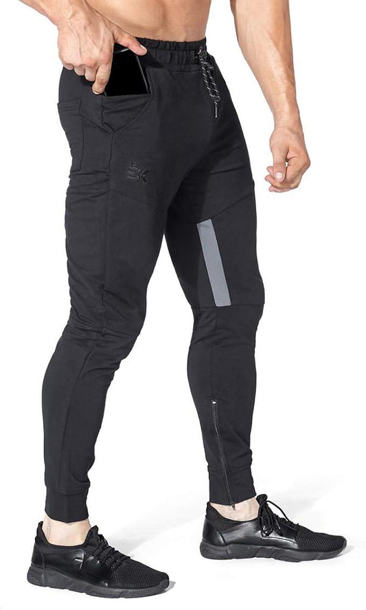 BROKIG Men Stripe Gym Joggers Pants, Causal Tapered Workout Sweatpants Jogging Sweat Track Pants with Zipper Pocket - Which Mark