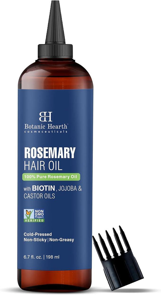 Botanic Hearth 100% Pure Rosemary Oil For Hair Growth (6.7 fl oz) Infused With Biotin, Jojoba & Castor Oil | Hair strengthening Treatment | Nourishing & Volumizing | Non GMO Verified - Which Mark
