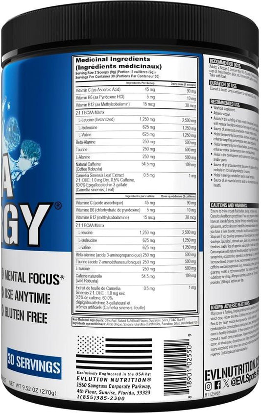 Ultimate BCAA Powder Workout Drink - Evlution Nutrition BCAA Pre Workout Powder for Long Lasting Energy and Mental Focus plus Post Workout Recovery & Muscle Protein Synthesis Support - Blue Raz - Which Mark